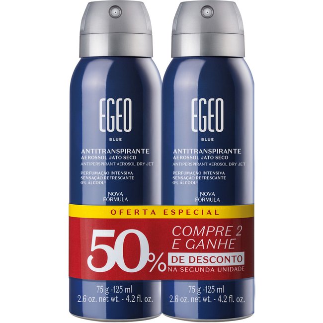 Kit Desodorante Antitranspirante Aerosol Egeo Blue 2x75g/125ml