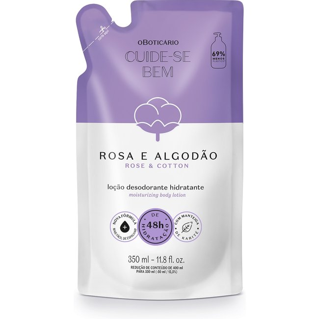 Refil Loção Hidratante Desodorante Corporal Cuide-se Bem Rosa e Algodão 350ml
