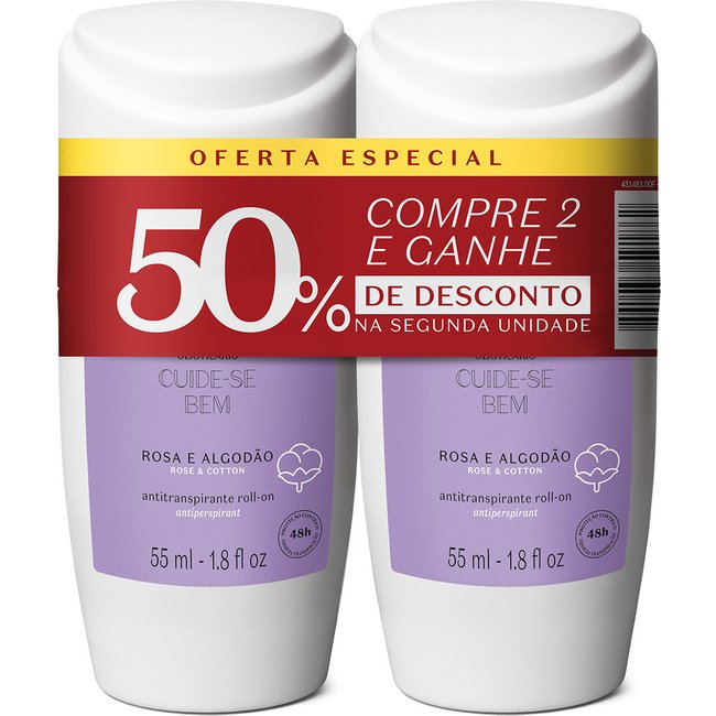 Kit Desodorante Roll-On Cuide-se Bem Rosa e Algodão 55ml (2 itens)