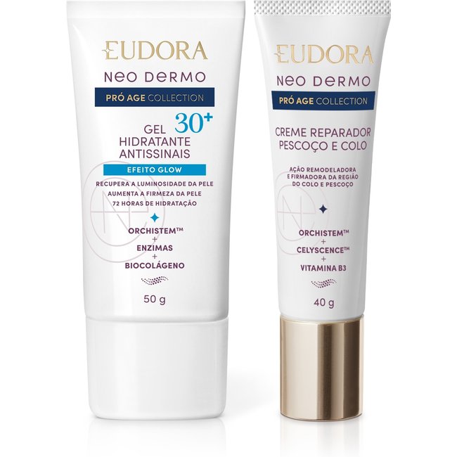 Combo Neo Dermo Pró Age Collection: Creme Reparador Pescoço e Colo 40g + Gel Facial Antissinais 30+ 50g