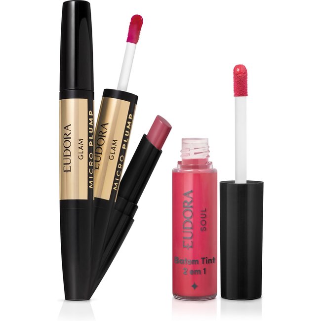 Combo Batons Eudora: Batom Glam Rosado Nobre 1,8g + Batom Tint 2 em 1 Rosa 5,5ml