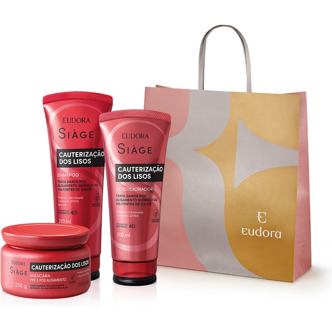 Combo Siàge Cauterização dos Lisos: Shampoo 250ml + Condicionador 200ml + Máscara Capilar 250g + Sacola Presenteável
