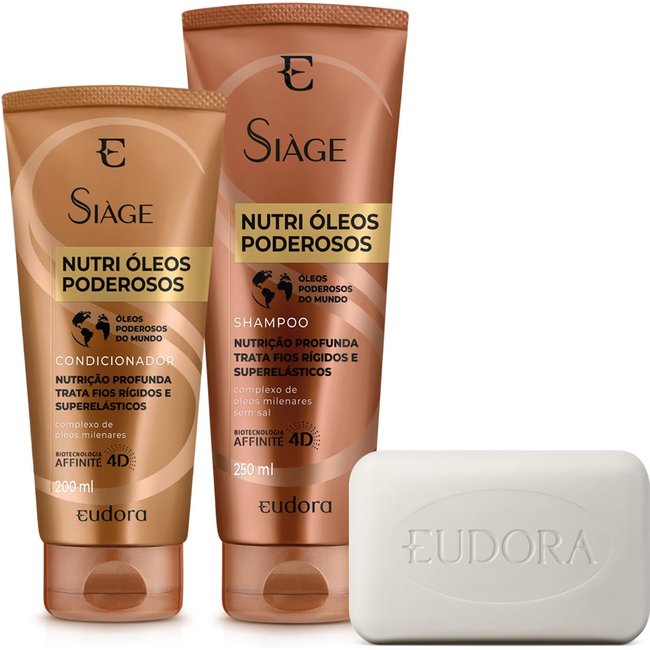 Combo Eudora: Shampoo Nutri Óleos Poderosos 250ml + Condicionador Nutri Óleos Poderosos 200ml + Sabonete em Barra Antiacne Neo Dermo 80g