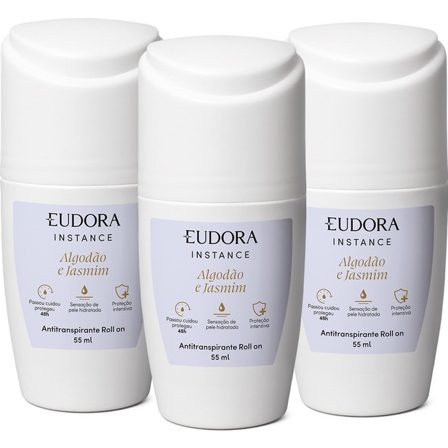 Combo Desodorante Antitranspirante Roll on Instance Algodão e Jasmim 3x55ml