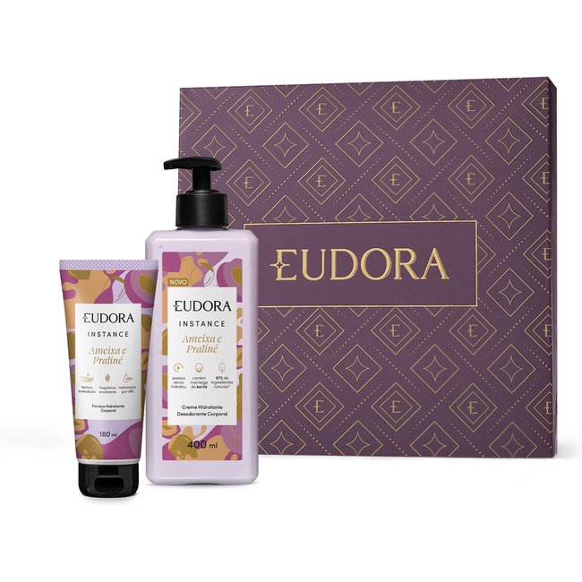 Combo Presente Instance Ameixa e Praliné: Creme Corporal 400ml + Fondue Hidratante Desodorante Corporal 180ml + Caixa Presenteável