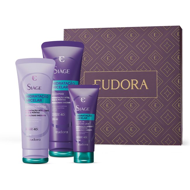 Combo Presente Siàge Hidratação Micelar: Shampoo 250ml + Condicionador 200ml + Leave-In 100ml + Caixa Presenteável