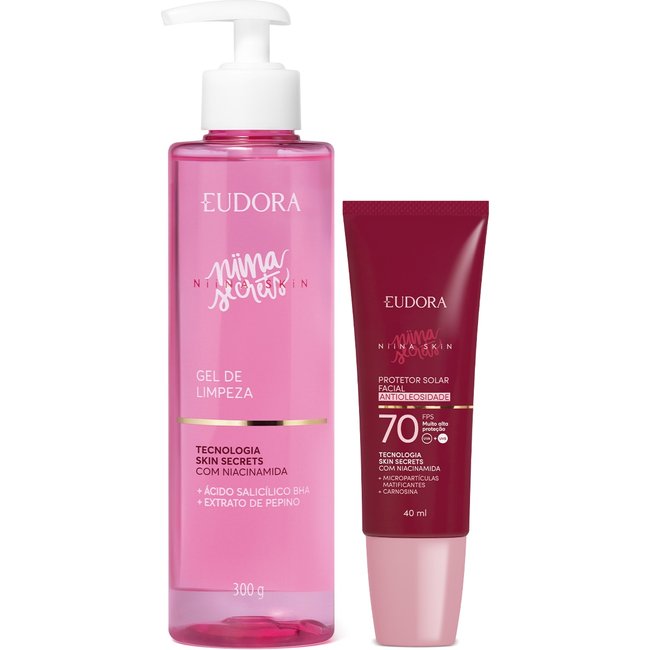 Combo Niina Secrets Skin: Gel de Limpeza 300g + Protetor Solar Facial Antioleosidade FPS 70 40ml