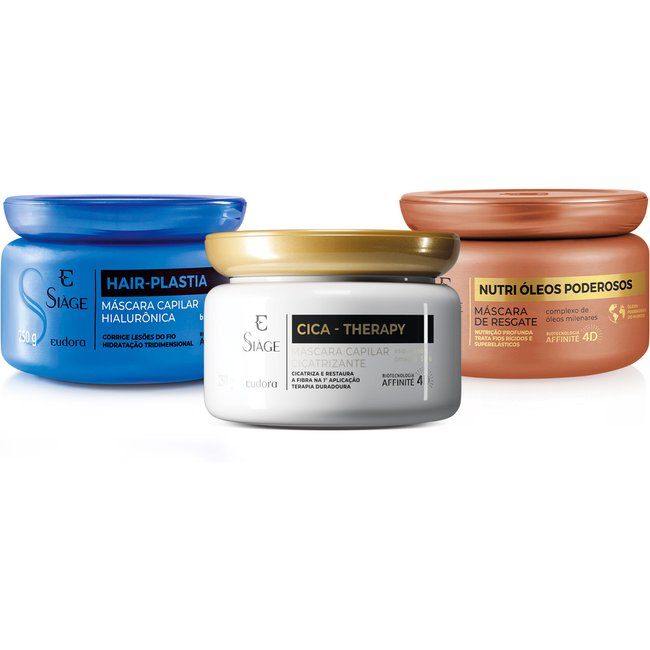 Combo Siàge Cronograma Capilar: Nutri Óleos Poderosos 250g + Cica Therapy 250g + Hair-Plastia 250g