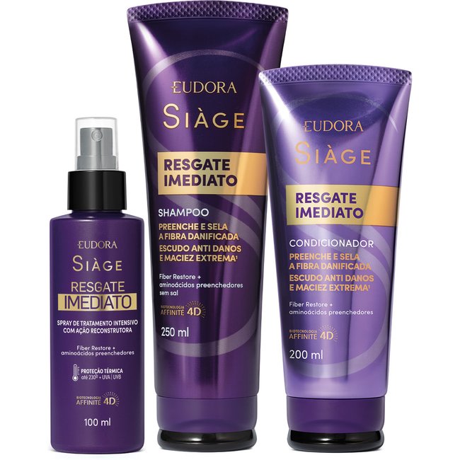 Combo Siàge Resgate Imediato: Shampoo 250ml + Condicionador 200ml + Leave-In 100ml