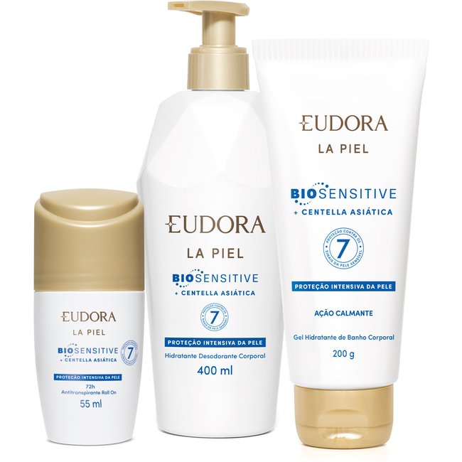 Combo La Piel Biosensitive: Hidratante Corporal 400ml + Gel de Banho 200g + Antitranspirante 55ml