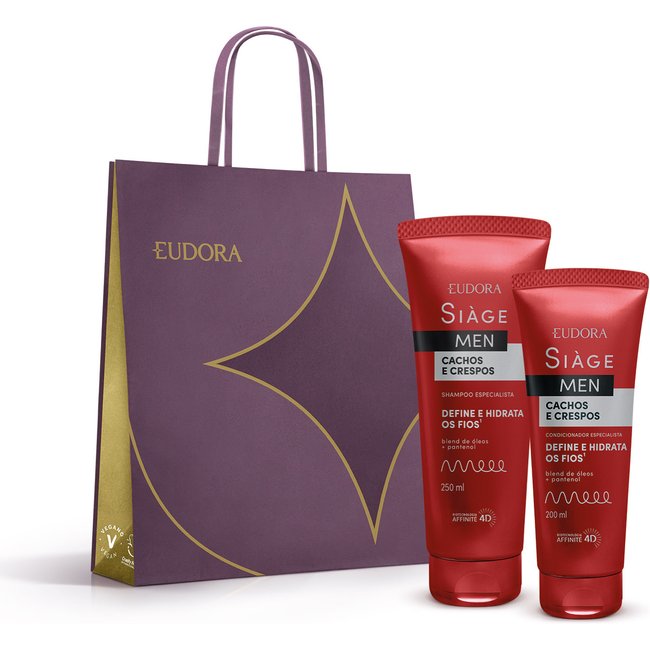 Combo Siàge Men: Condicionador Cachos e Crespos 200ml + Shampoo Cachos e Crespos + Sacola M