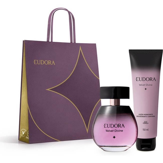Combo Eudora Velvet Divine: Loção Perfumada Desodorante Corporal 150ml + Desodorante Colônia 100ml + Sacola M