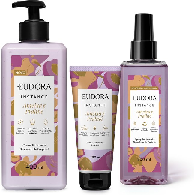 Combo Presente Instance Ameixa: Hidratante Corporal 180ml + Spray Perfumado Desodorante Colônia 200ml + Creme Hidratante Desodorante 400ml