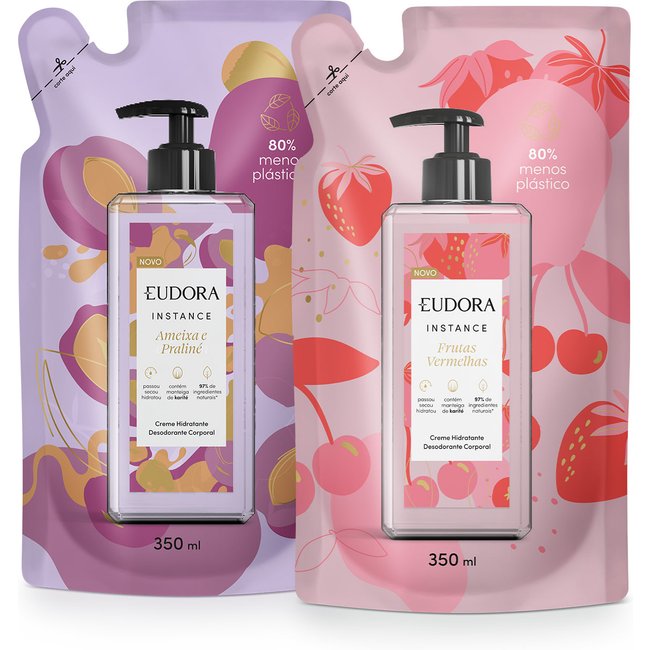 Combo Refil Instance: Creme Hidratante Desodorante Corporal Ameixa e Praliné 350ml + Loção Hidratante Desodorante Corporal Frutas Vermelhas 350ml