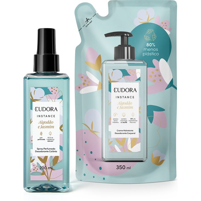 Combo Instance Algodão e Jasmim: Spray Corporal 200ml + Refil Loção Hidratante Desodorante Corporal 350ml