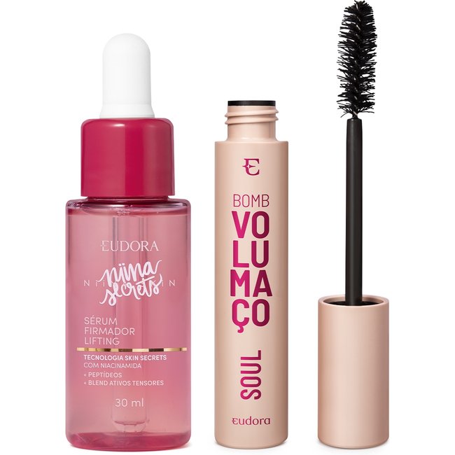 Combo Niina Skin Sérum Facial Pró-colágeno 30ml + Máscara de Cílios SOUL Bomb 10g