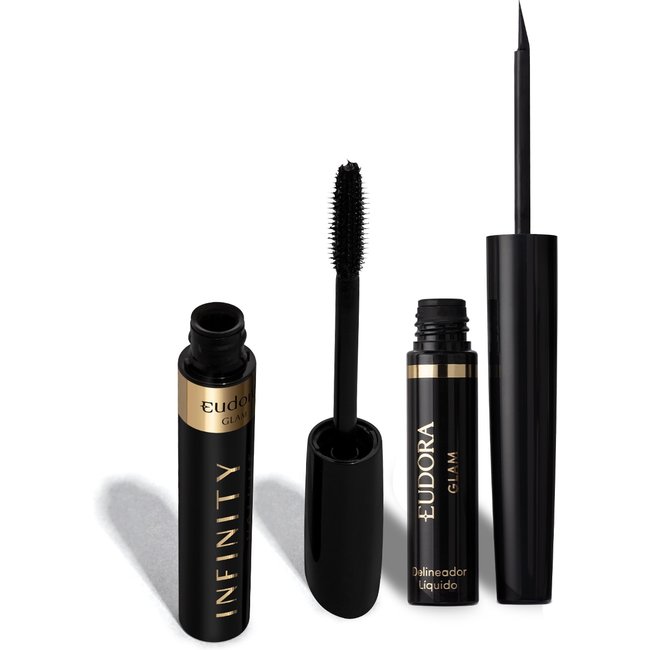 Combo Eudora Glam: Máscara de Cílios Infinity Volume 8,5g + Delineador Líquido Preto Glam 3ml