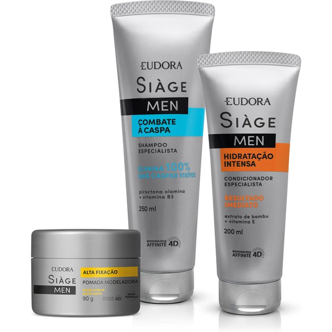Combo Siàge Men: Shampoo 250ml + Condicionador 200ml + Pomada Modeladora 90g