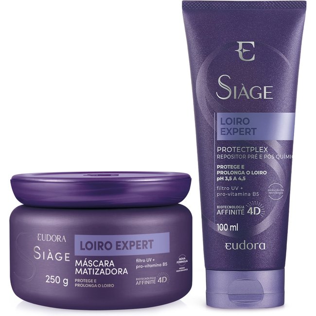 Combo Siàge Loiro Expert: Máscara Capilar Matizadora 250g + Repositor Pré e Pós-Química 100ml