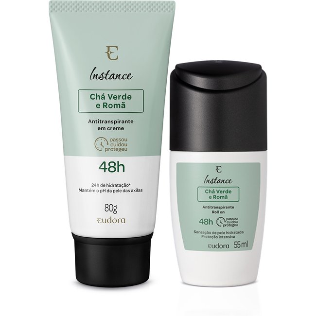 Combo Instance Chá Verde e Romã: Antitranspirante Roll On 55ml + Desodorante Creme 80g
