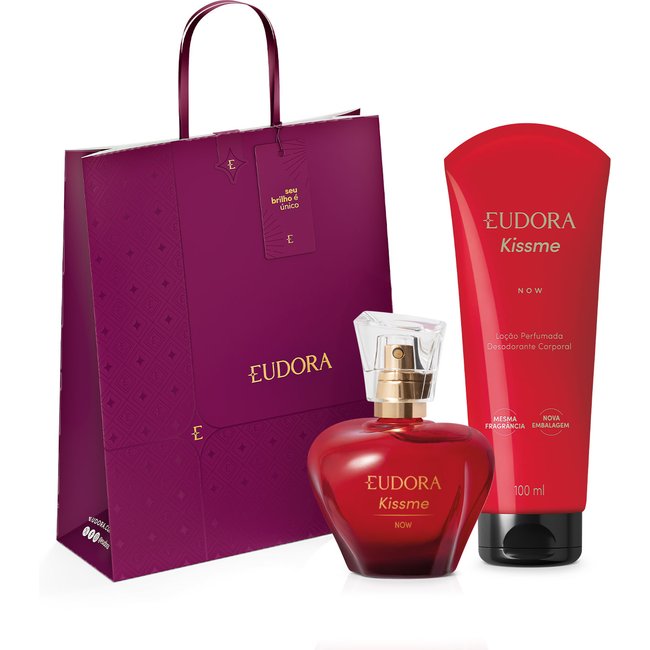 Combo Presente de Natal Eudora Kiss Me Now: Desodorante Colônia 50ml + Loção Corporal 100ml + Sacola