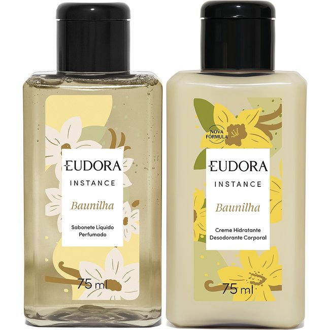 Combo Instance Baunilha Mini: Sabonete Líquido 75ml + Loção Hidratante Desodorante Corporal Baunilha 75ml