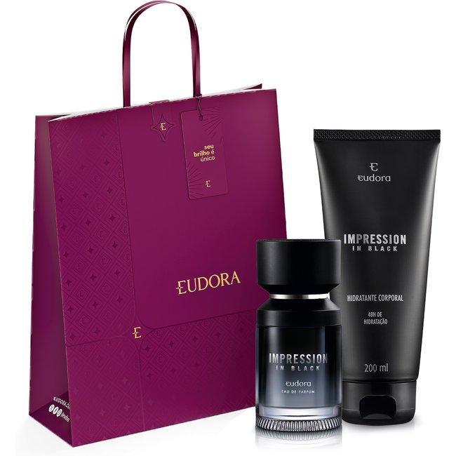 Combo Presente Impression In Black: Eau de Parfum 100ml + Loção Corporal 200ml + Sacola