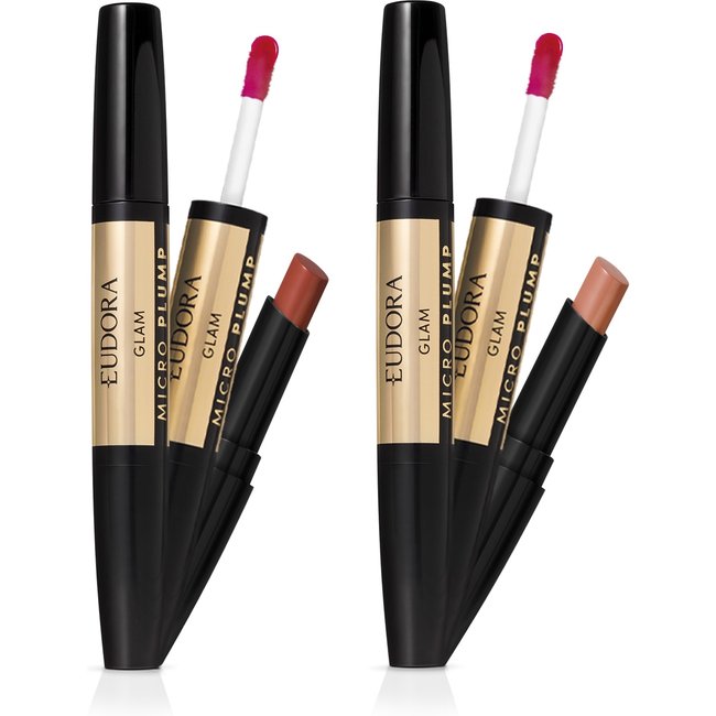 Combo Batom Duo Glam Micro Plump: Avelã Magnífico 1,8g + Terracota Retrô 1,8g