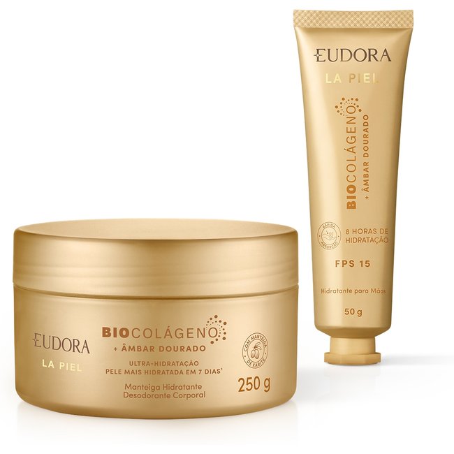 Combo La Piel Âmbar Dourado: Manteiga Corporal 250g + Creme para Mãos 50g
