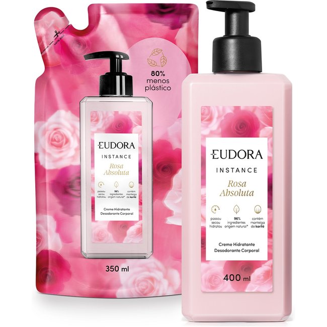 Combo Hidratação Instance Rosa Absoluta: Creme Hidratante Corporal 400ml + Refil Creme Hidratante Corporal 350ml