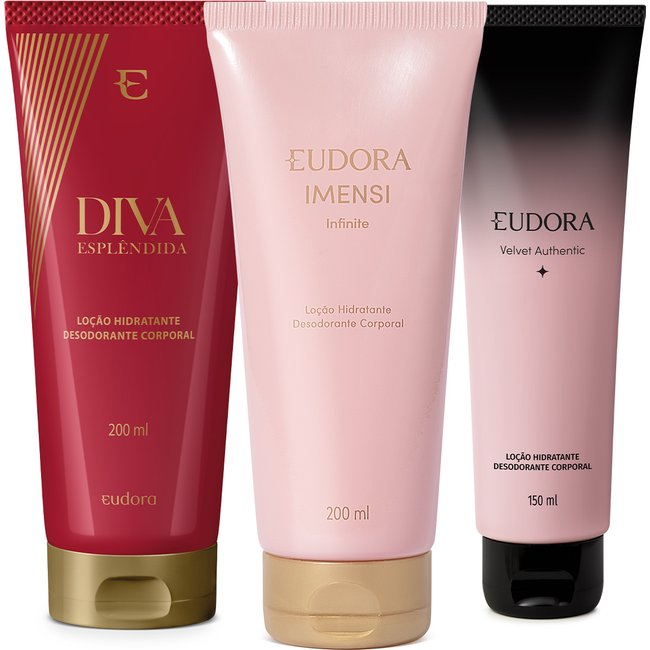 Combo Loção Hidratante Corporal: Diva Esplêndida 200ml + Imensi Infinite 200ml + Eudora Velvet Authentic 150ml