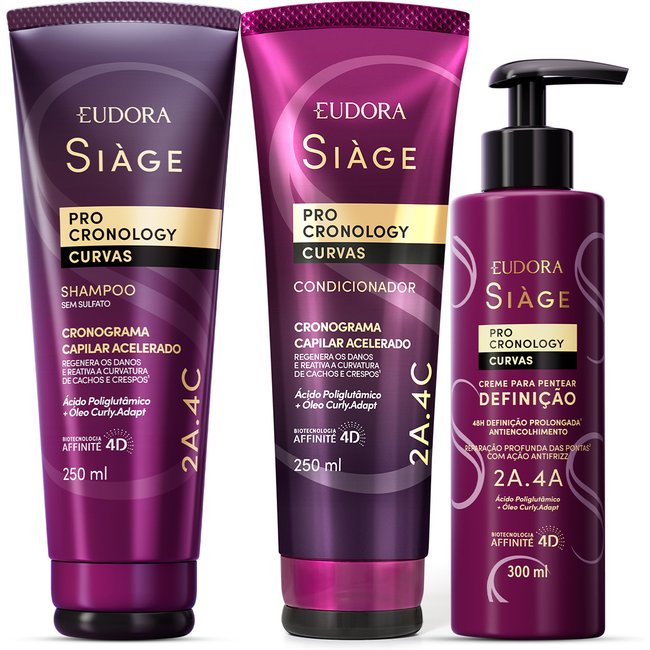 Combo Siàge Pro Cronology Curvas: Shampoo 250ml + Condicionador 250ml + Creme para Pentear Definição 300ml
