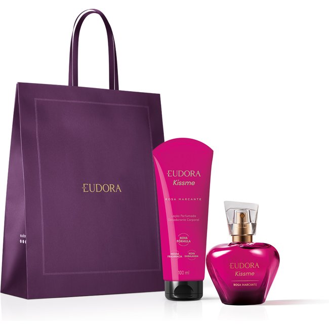 Combo Presente Kiss Me Rosa Marcante: Desodorante Colônia 50ml + Hidratante Desodorante 100ml + Sacola