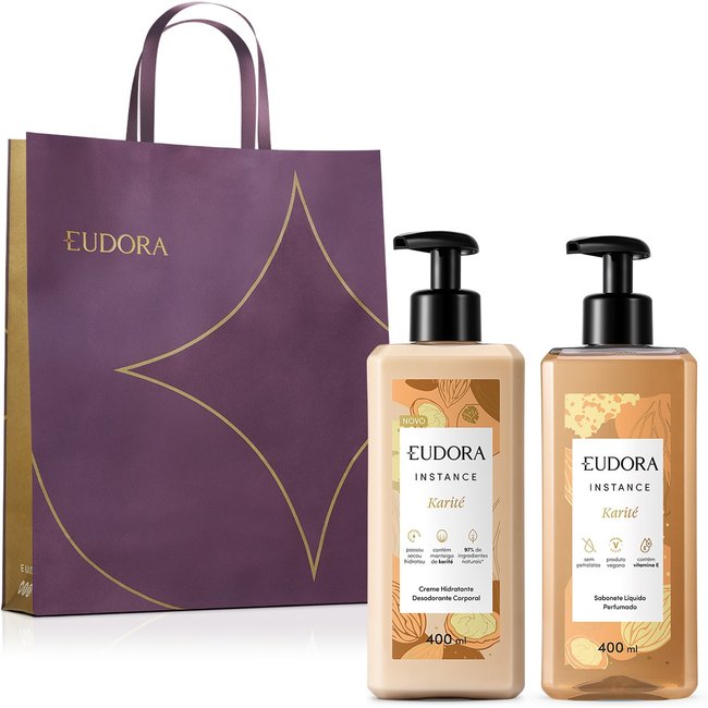 Combo Presente Instance Karité: Hidratante Desodorante 400ml + Sabonete Líquido 400ml + Sacola