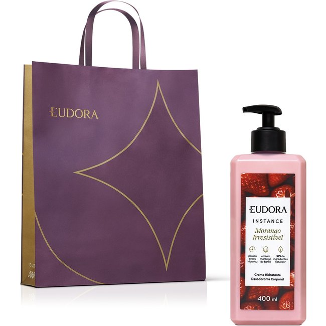 Combo Instance Morango Irresistível: Creme Hidratante Desodorante Corporal 400ml + Sacola M