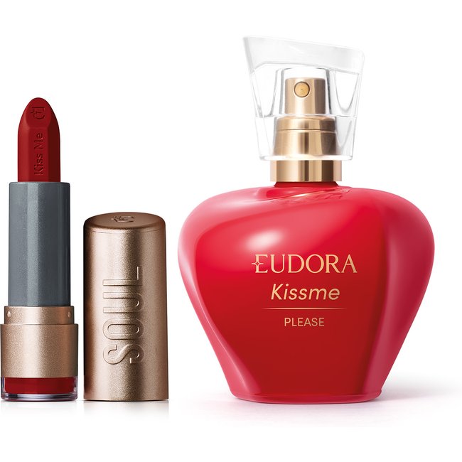 Combo Kiss Me Please Desodorante Colônia 50ml + Batom Matte Vermelho Paparazzi 3,7g