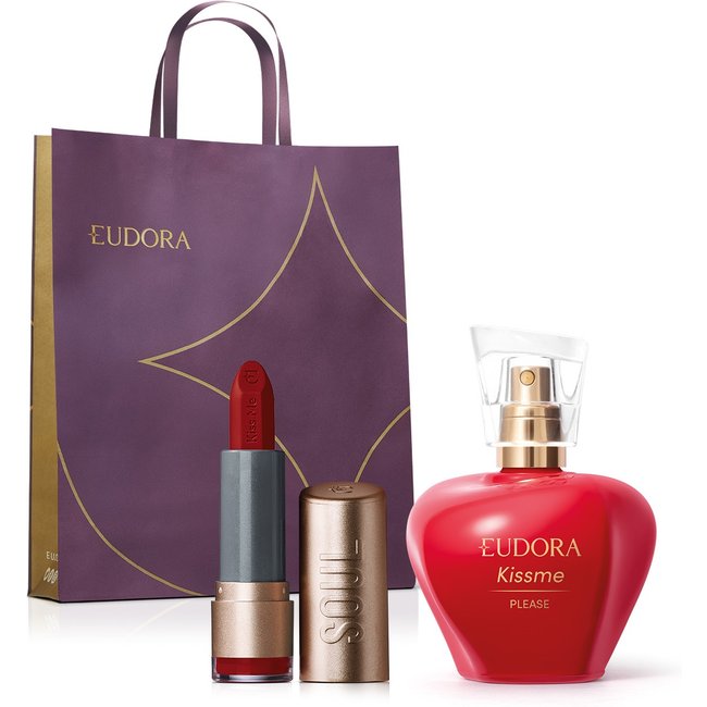 Combo Kiss Me Please Desodorante Colônia 50ml + Batom Matte Vermelho Paparazzi 3,7g + Sacola M