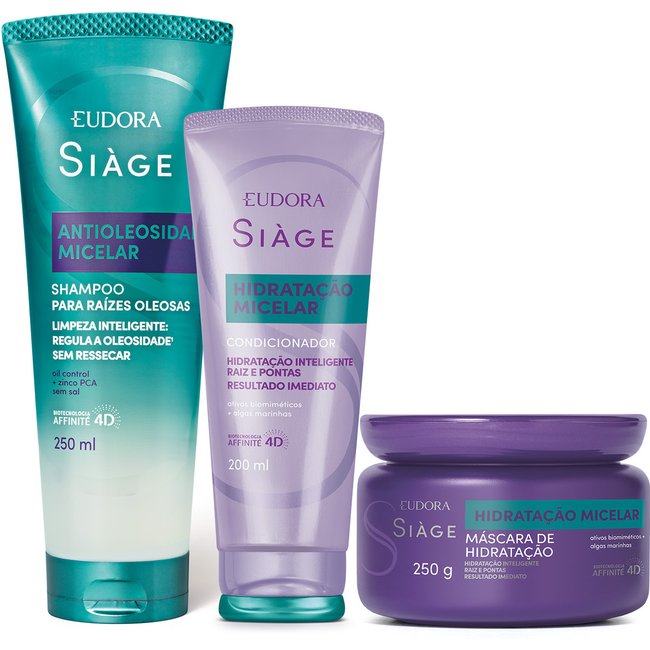 Combo Siàge Hidratação Micelar: Shampoo Anti Oleosidade 250ml + Condicionador 200ml + Máscara Capilar 250g