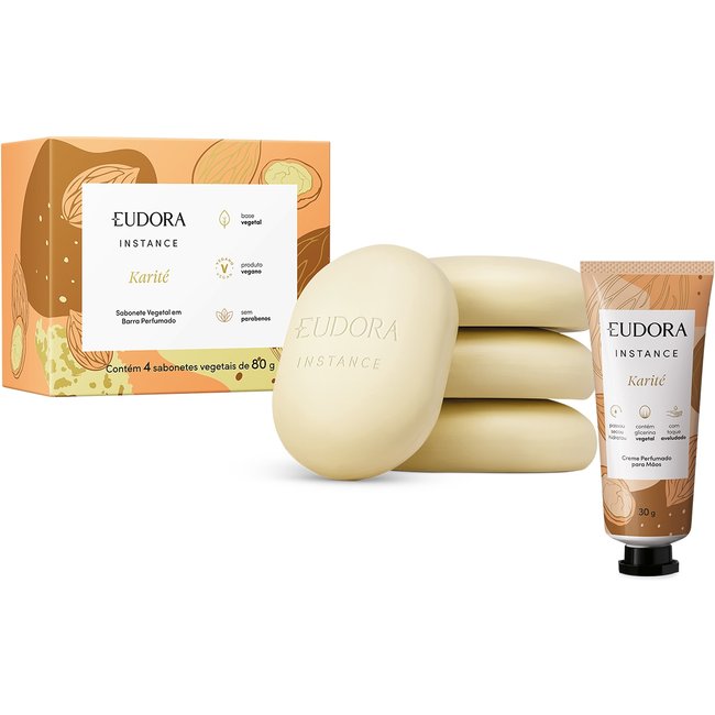 Combo Instance Karité: Creme para Mãos 30g + Sabonete em Barra 4x80g