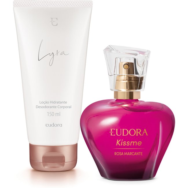 Combo Desodorante Colônia Kiss Me Rosa Marcante 50ml + Loção Hidratante Corporal Lyra 150ml