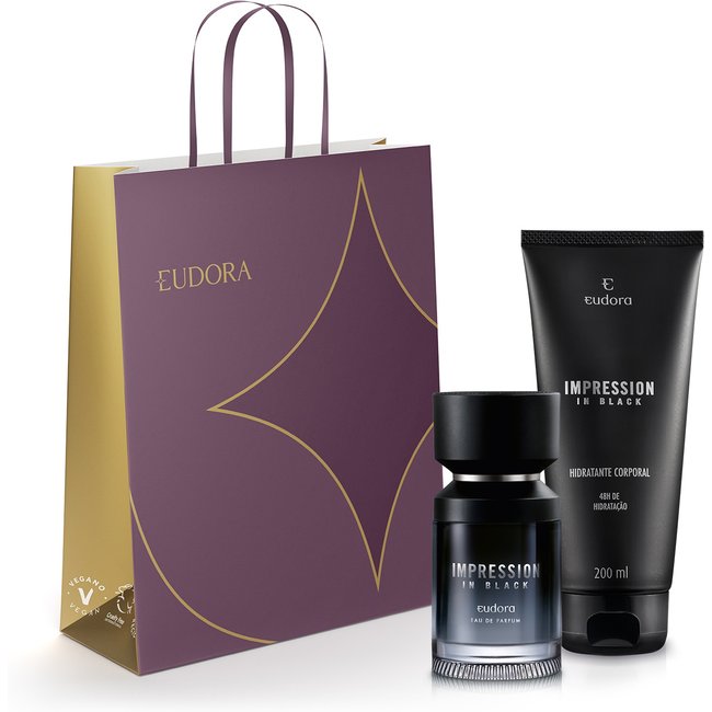 Combo Impression In Black presente: Eau de Parfum 100ml + Loção Hidratante Corporal 200ml + Sacola