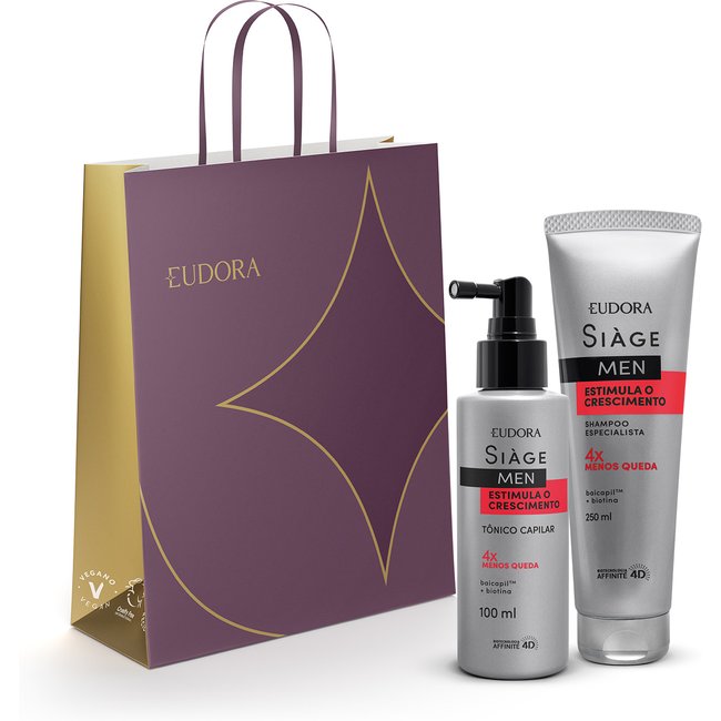Combo Siàge Estimula o Crescimento Men Presente: Tônico Capilar 100ml + Shampoo 250ml + Sacola