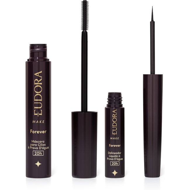 Combo Eudora Make: Máscara Cílios Forever 8g + Delineador Líquido Forever Preto 3ml