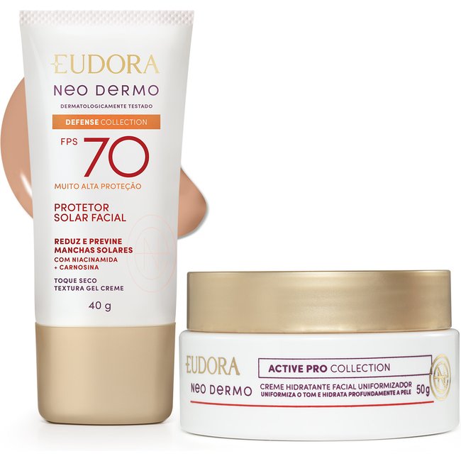 Combo Facial: Protetor Solar Facial Fps 70 Cor 2 40g + Creme Hidratante Facial Uniformizador 50g
