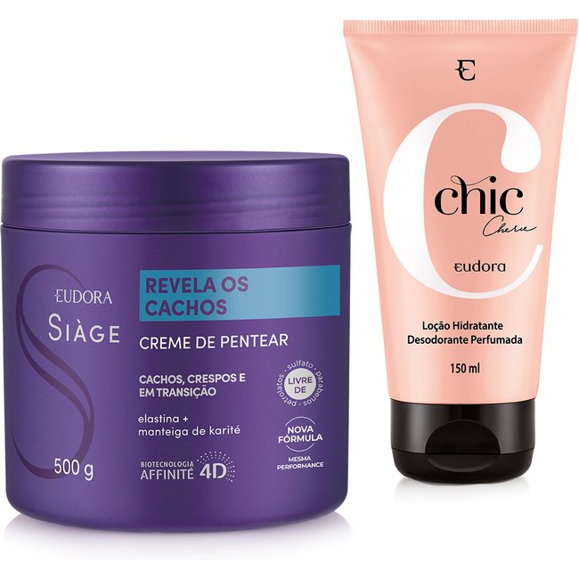 Combo Siàge Revela Os Cachos Creme Para Pentear 500g + Chic Chérie Loção Corporal 150ml