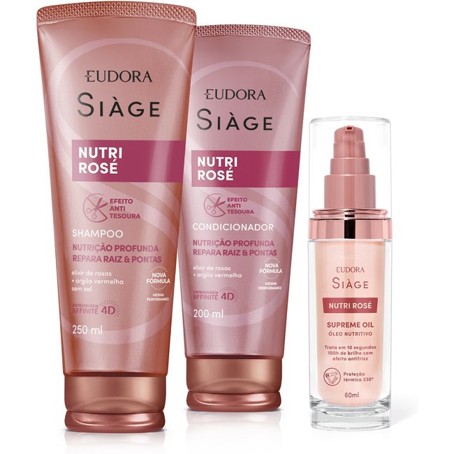 Combo Siàge Nutri Rosé: Shampoo 250ml + Condicionador 200ml + Supreme Oil 60ml