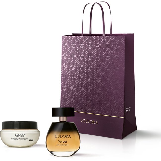 Combo Eudora Velvet Sensual Intense Desodorante Colônia 100ml + Creme Corporal Velvet Sensual 250g + Sacola