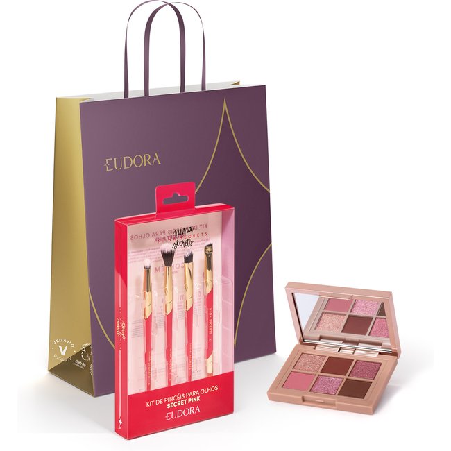 Combo Presente Natal Niina Secrets: Paleta de Sombras Shine 5,4g + Kit Pinceis para Olhos + Sacola