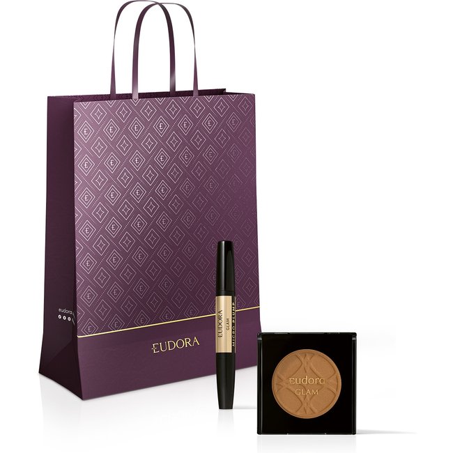 Combo Presente Natal Glam: Batom Duo Malva Essencial 1,8g + Blush em Pó Brown Fashioned 5g + Sacola