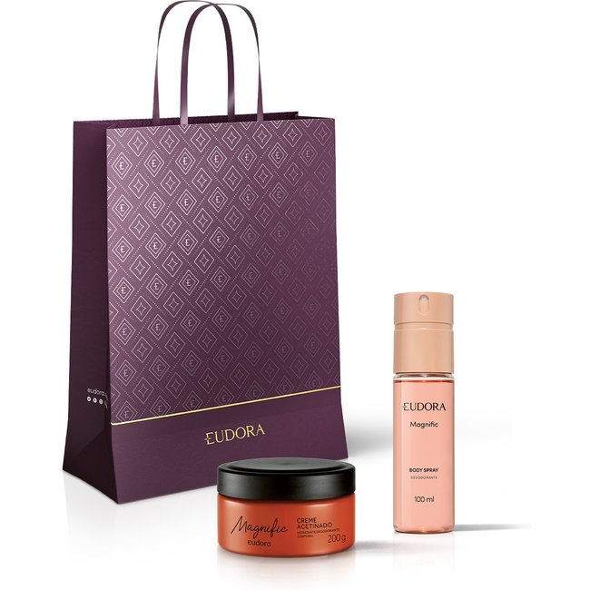 Combo Presente Natal Magnific: Creme Acetinado 200g + Desodorante Body Spray 100ml + Sacola